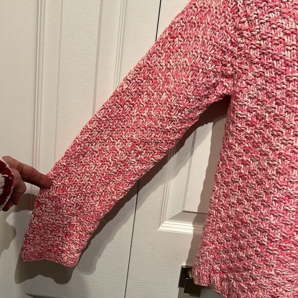 Talbots Pink/White Hand Knit‎ Cotton Cardigan Sweater Size M - Picture 6 of 10